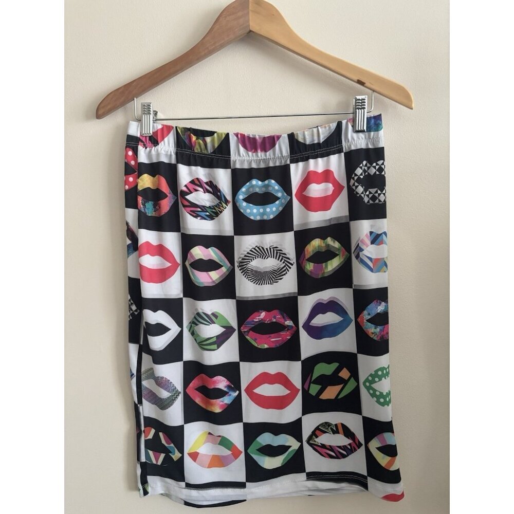 Blush Retro Colorful Stretch LIPS SKIRT Bodycon Elastic Waist S/M